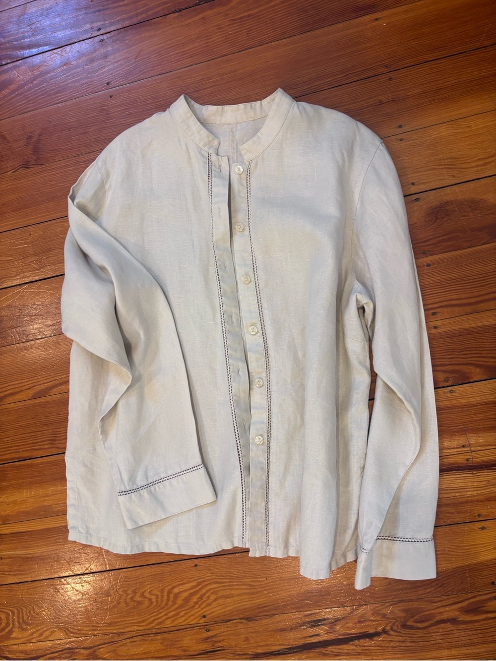 Light Cream Button-Up 100% Linen Blouse